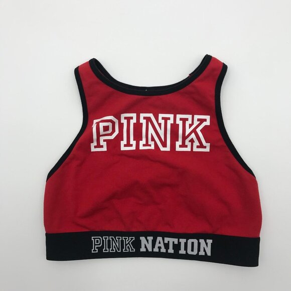 PINK Logo Sports Bra Red Small - Picture 1 of 3